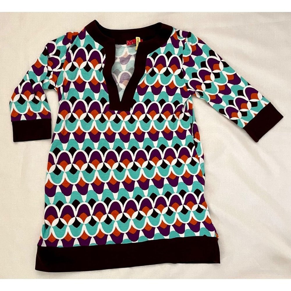 Hourglass Lilly Womens Tunic Top Minidress Sz M V-neck Stretcy Multicolor